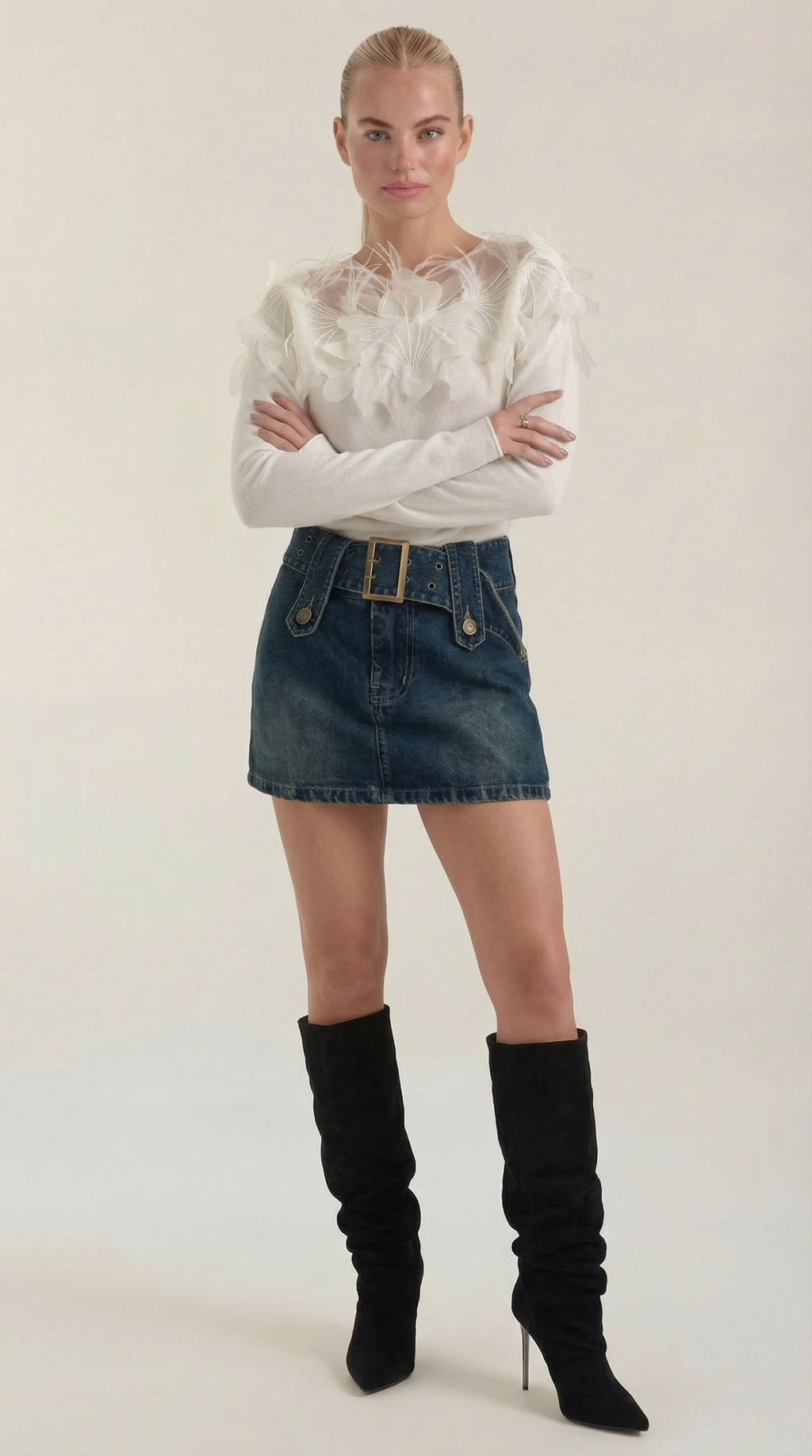 Women's Chic Crew Neck Jumper | Feather Detail