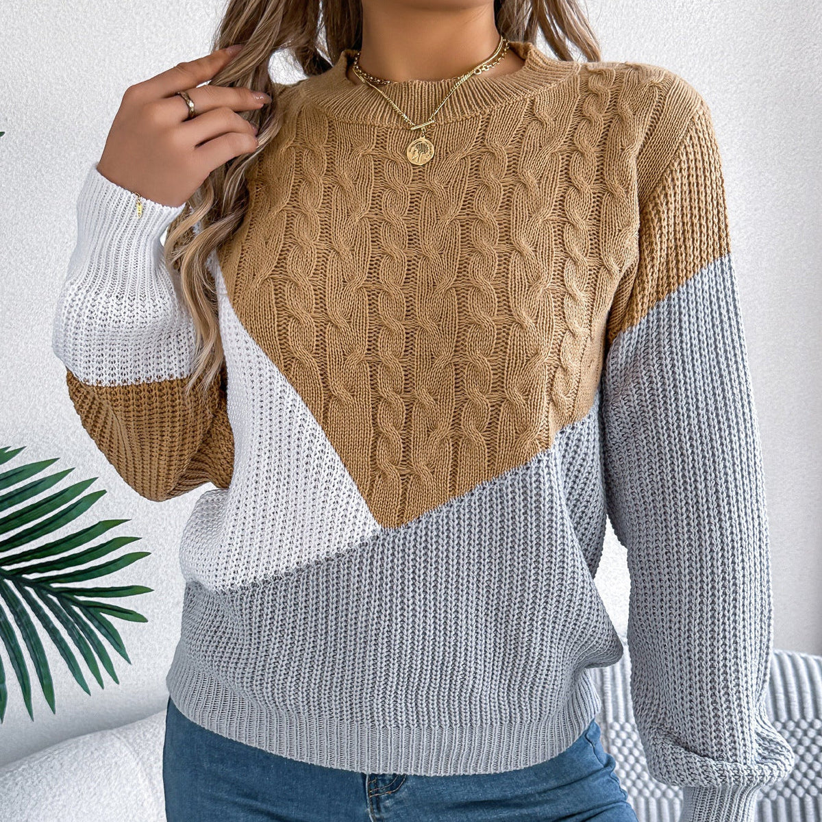 Women's Contrast Knit Sweater | Casual