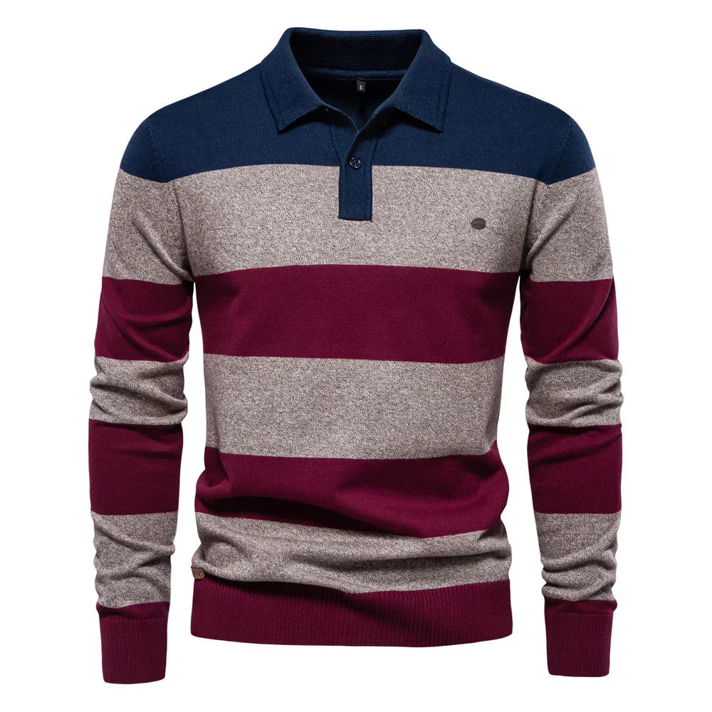Men's Striped Knit Polo Sweater | Casual