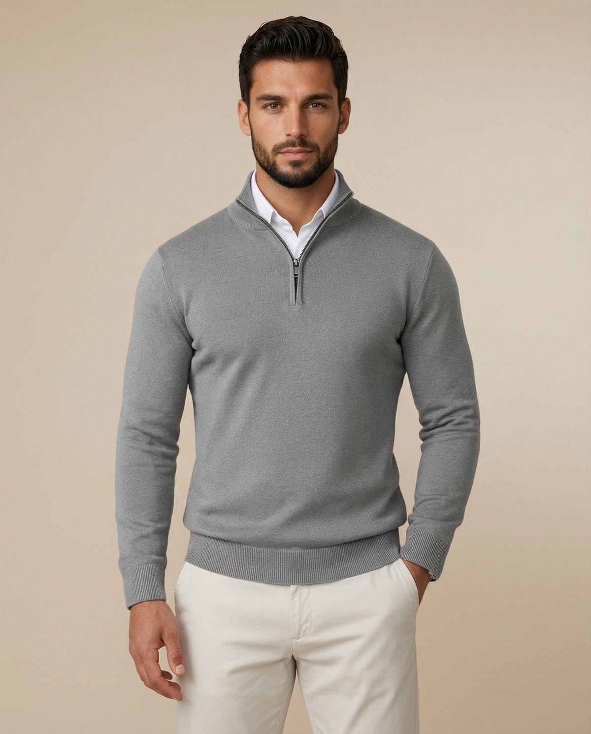 Men's Quarter Zip Knit Sweater | Stand Collar