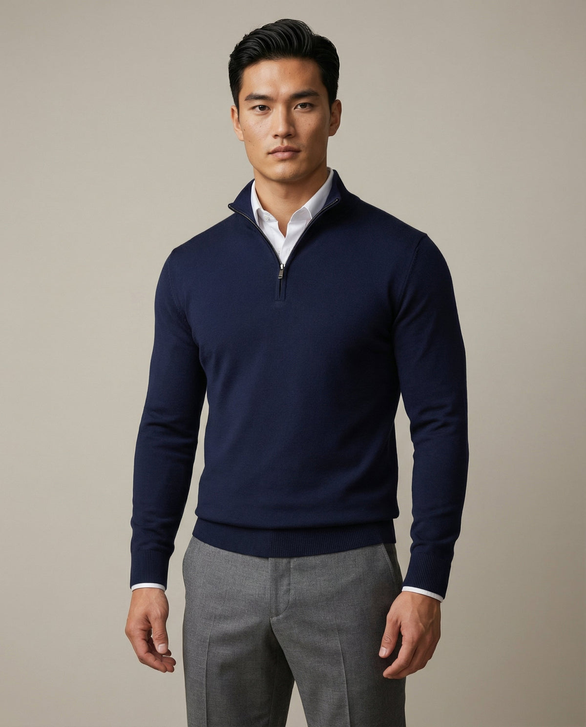 Men's Quarter Zip Knit Sweater | Stand Collar