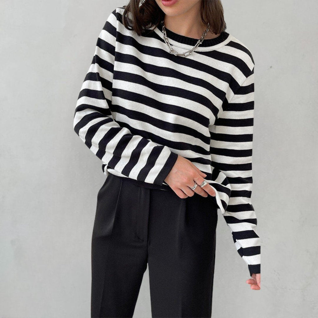 Women's Striped Crew Neck Sweater | Classic