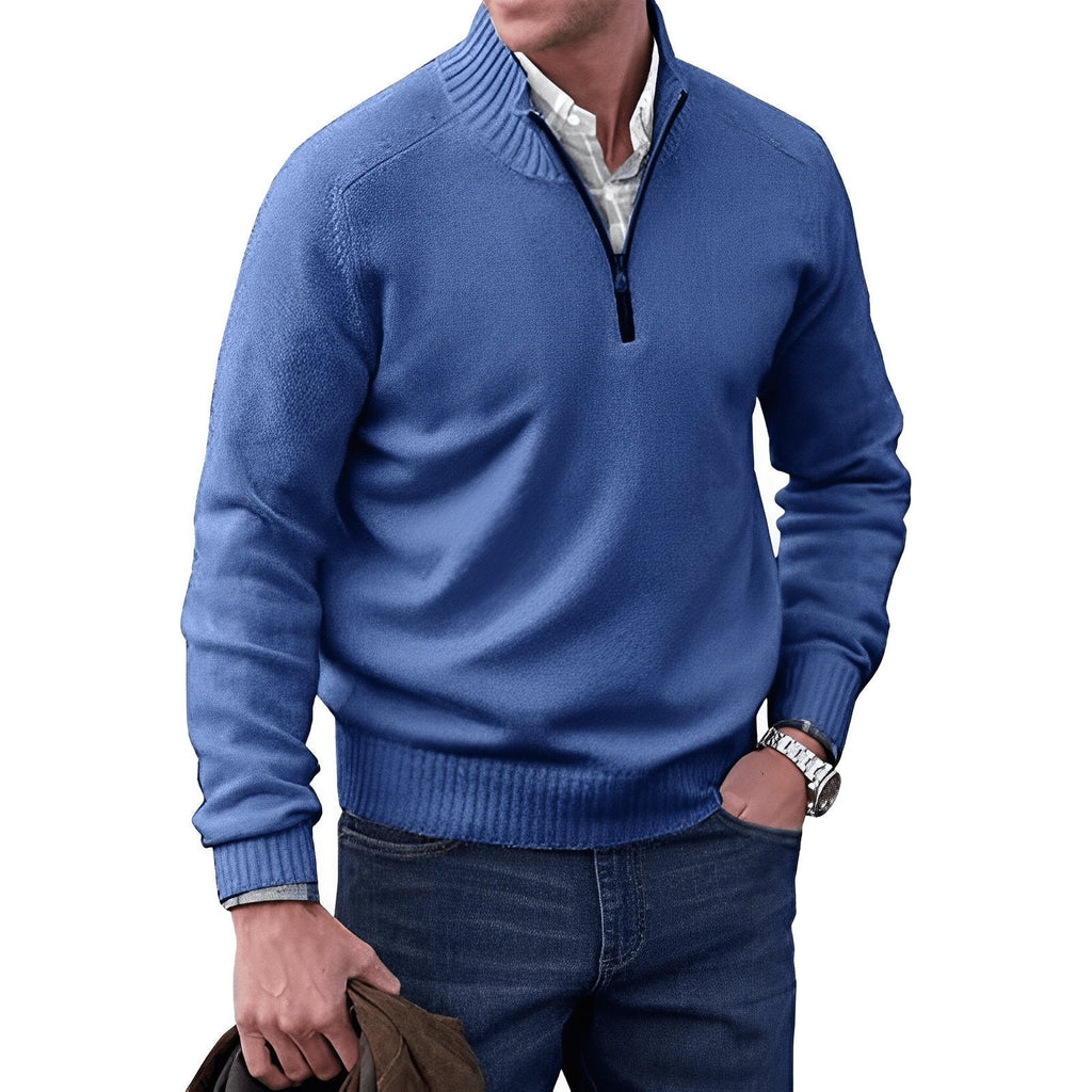 Men's Quarter Zip Knit Sweater | Ribbed Collar