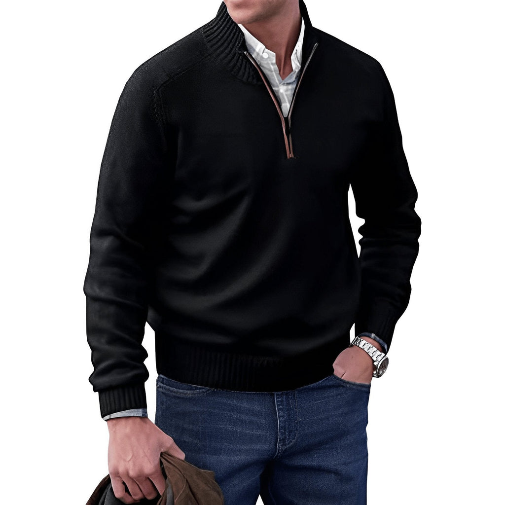 Men's Quarter Zip Knit Sweater | Ribbed Collar