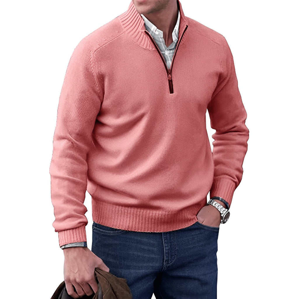 Men's Quarter Zip Knit Sweater | Ribbed Collar