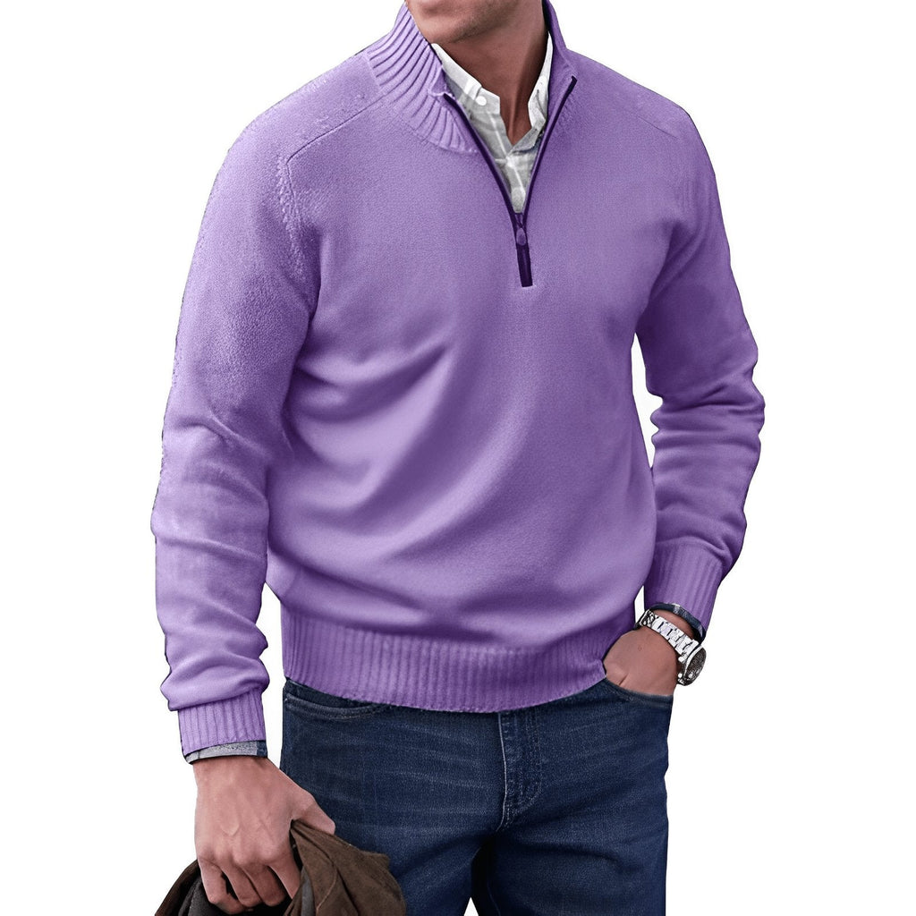 Men's Quarter Zip Knit Sweater | Ribbed Collar