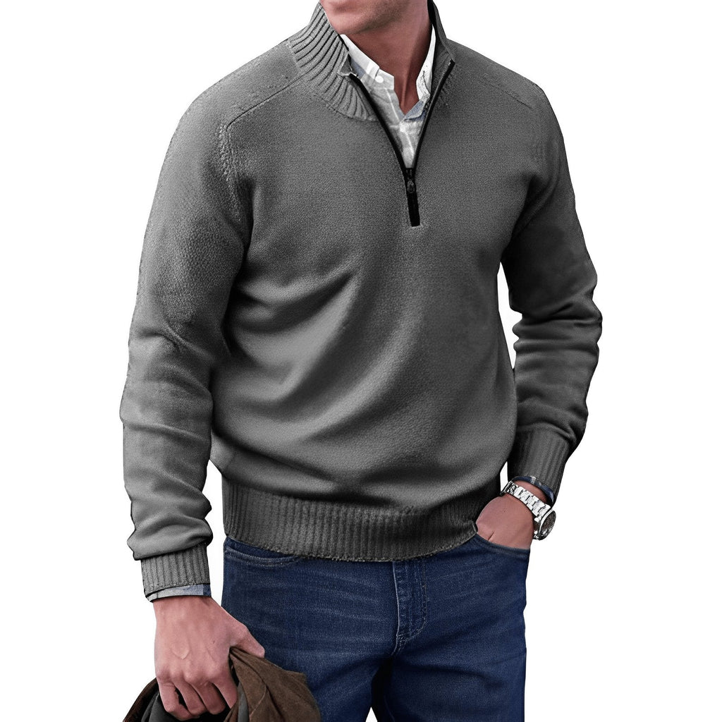 Men's Quarter Zip Knit Sweater | Ribbed Collar