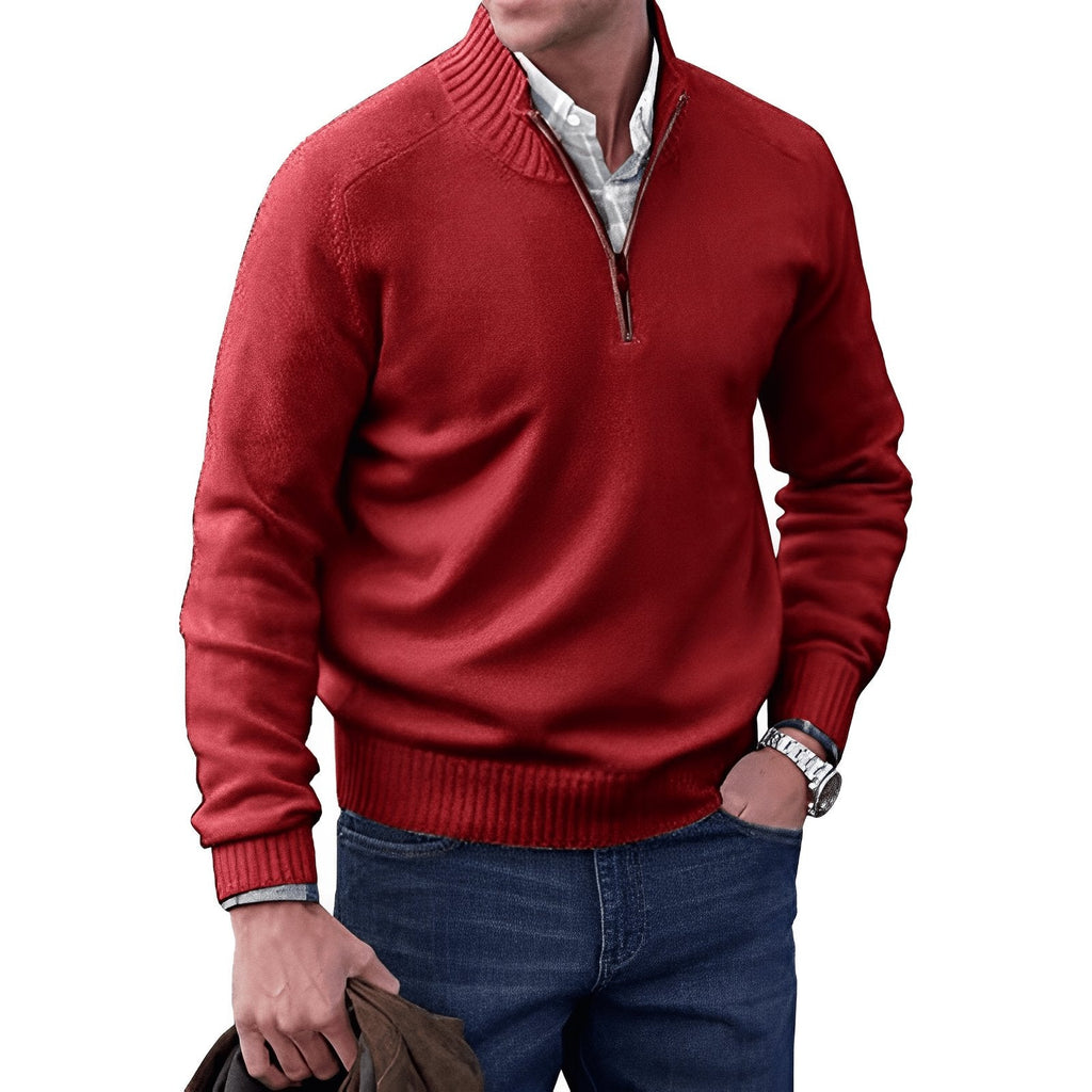 Men's Quarter Zip Knit Sweater | Ribbed Collar