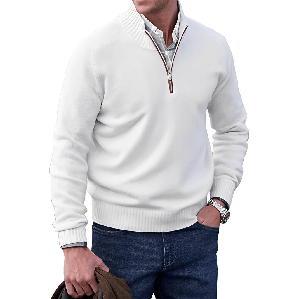 Men's Quarter Zip Knit Sweater | Ribbed Collar