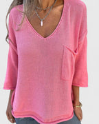 Women's 3/4 Sleeve Relaxed Fit Top | V-Neck