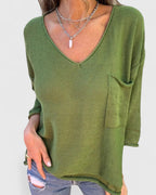 Women's 3/4 Sleeve Relaxed Fit Top | V-Neck