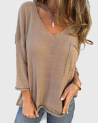 Women's 3/4 Sleeve Relaxed Fit Top | V-Neck