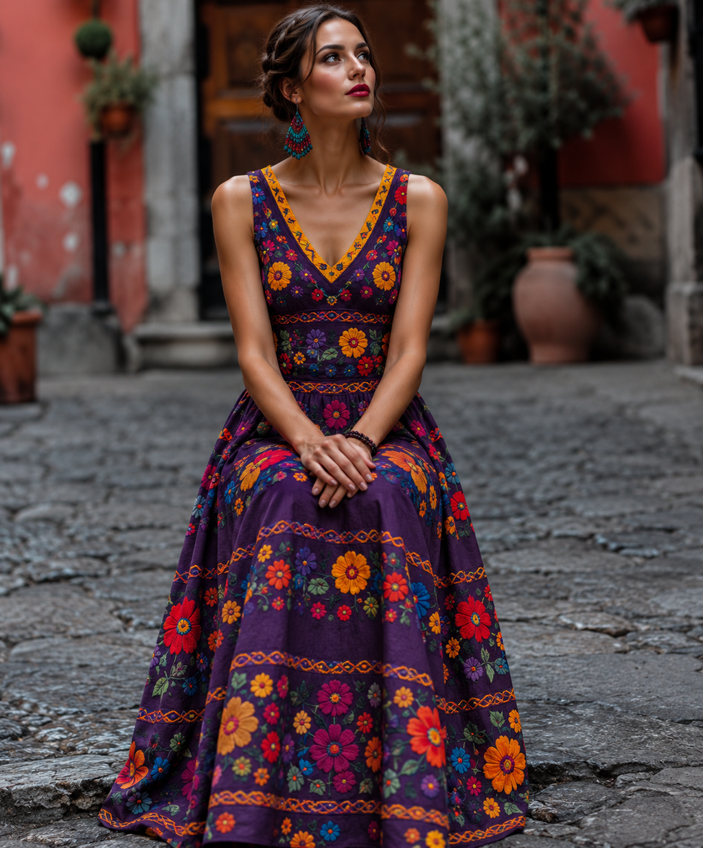 Women's Floral V-Neck Sleeveless Dress | Halloween