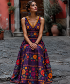 Women's Floral V-Neck Sleeveless Dress | Halloween