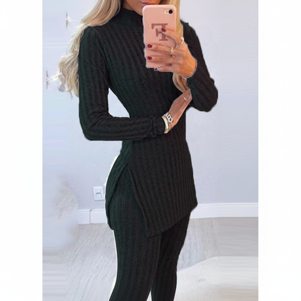Women’s Loungewear High-Neck Two-Piece Set | Ribbed