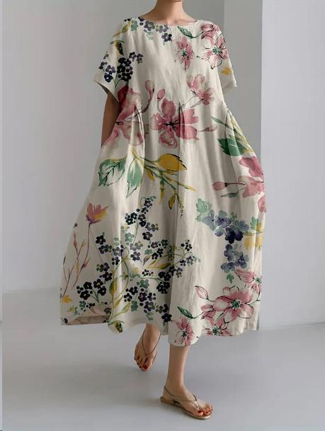 Women's Round Neck A-Line Casual Dress | Midi