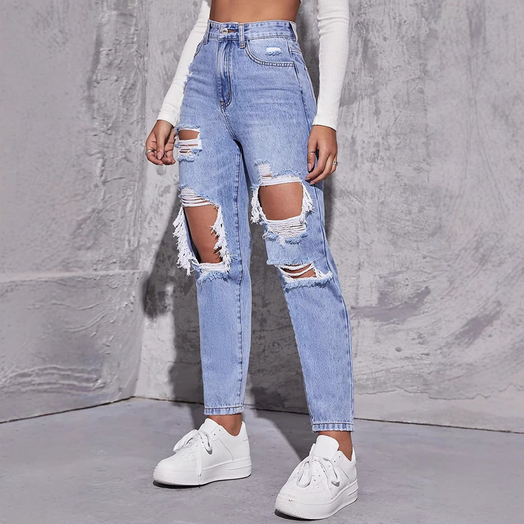 Women's High Waist Ripped Jeans | Casual