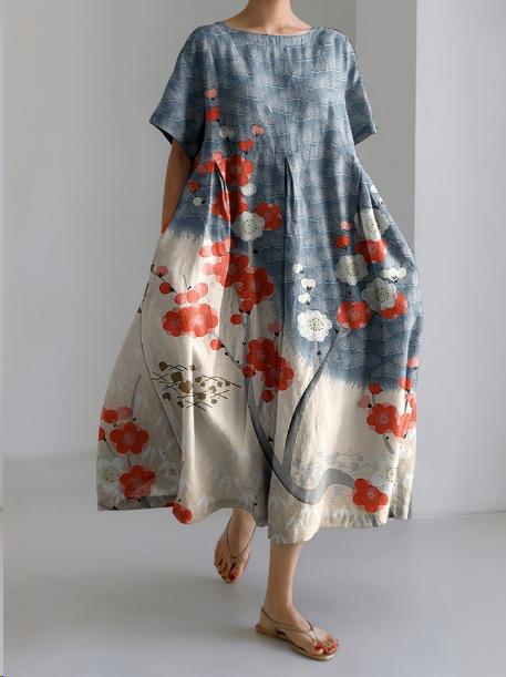 Women's Round Neck A-Line Casual Dress | Midi