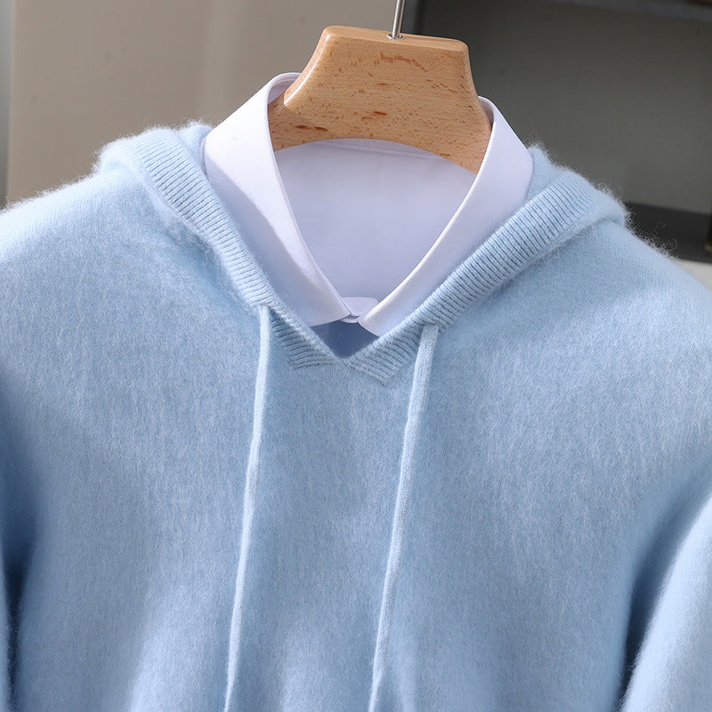 Men's Knitted Long Sleeve Winter Hoodie | Drawstring