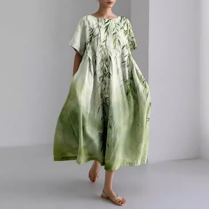 Women's Round Neck A-Line Casual Dress | Midi