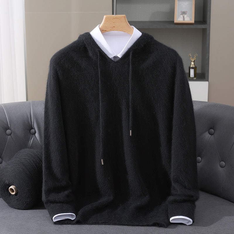 Men's Knitted Long Sleeve Winter Hoodie | Drawstring