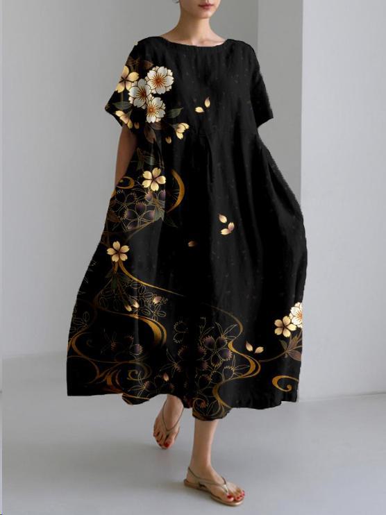Women's Round Neck A-Line Casual Dress | Midi