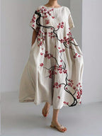 Women's Round Neck A-Line Casual Dress | Midi