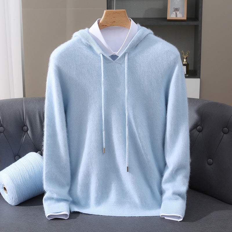 Men's Knitted Long Sleeve Winter Hoodie | Drawstring