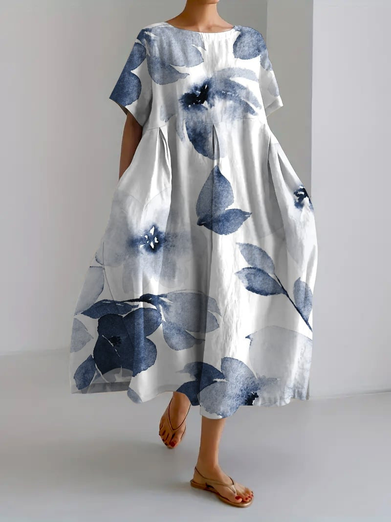 Women's Round Neck A-Line Casual Dress | Midi
