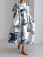 Women's Round Neck A-Line Casual Dress | Midi