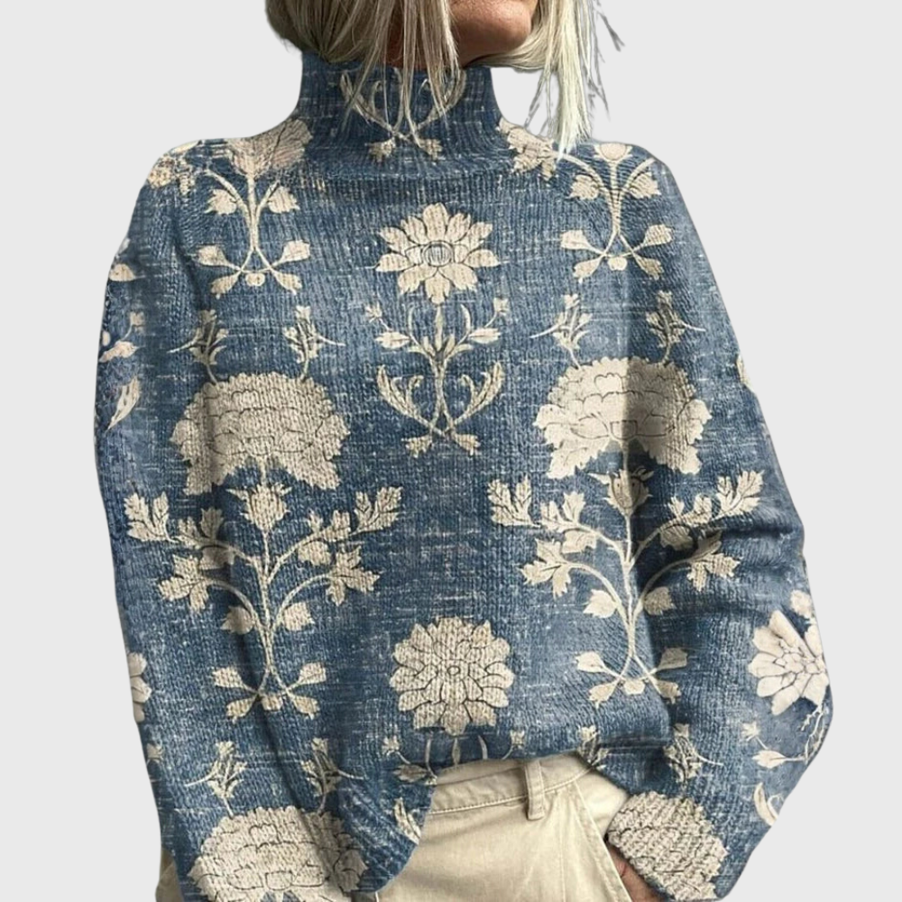 Women's Winter Printed Roll-Neck Sweater | Long Sleeve