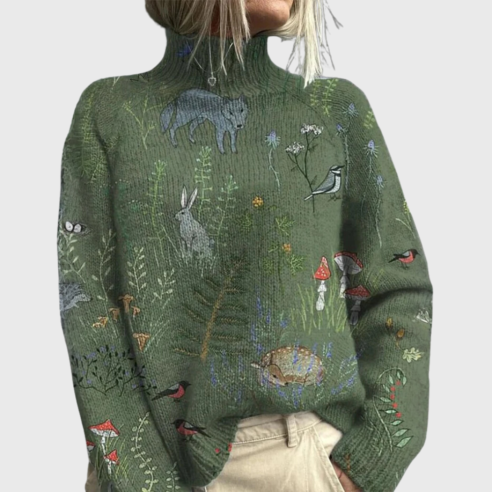 Women's Winter Printed Roll-Neck Sweater | Long Sleeve