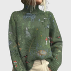 Women's Winter Printed Roll-Neck Sweater | Long Sleeve