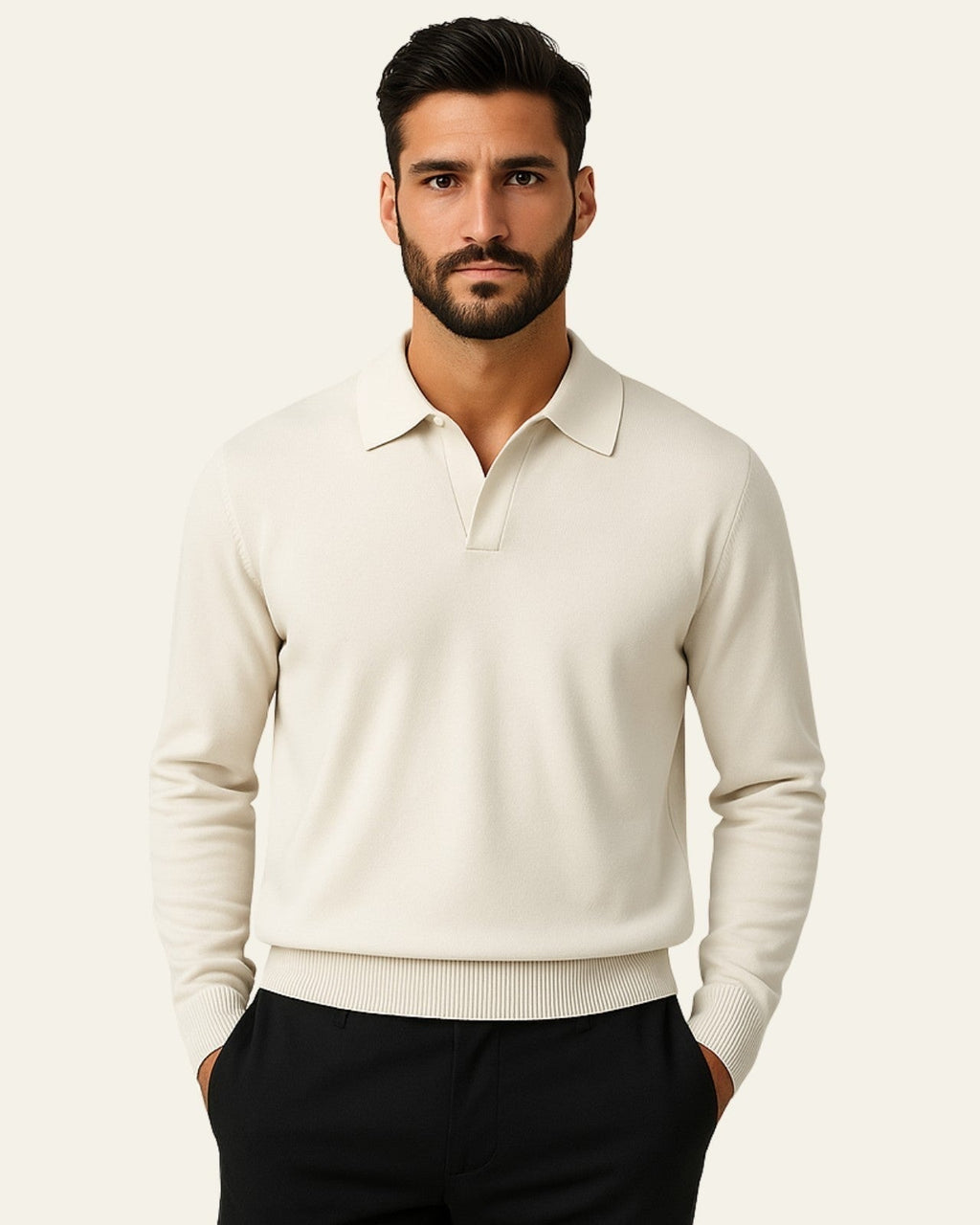 Men's Elegant Long-Sleeved Polo Shirt | Classic Collar