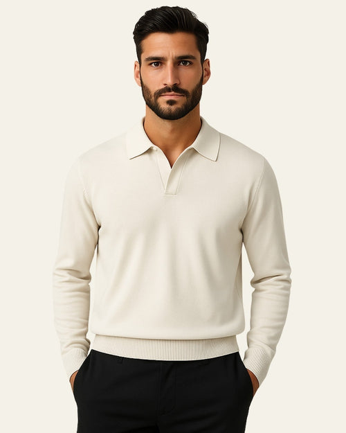 Men's Elegant Long-Sleeved Polo Shirt | Classic Collar