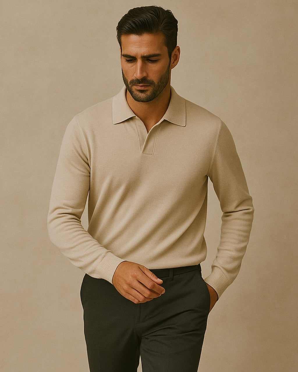 Men's Elegant Long-Sleeved Polo Shirt | Classic Collar