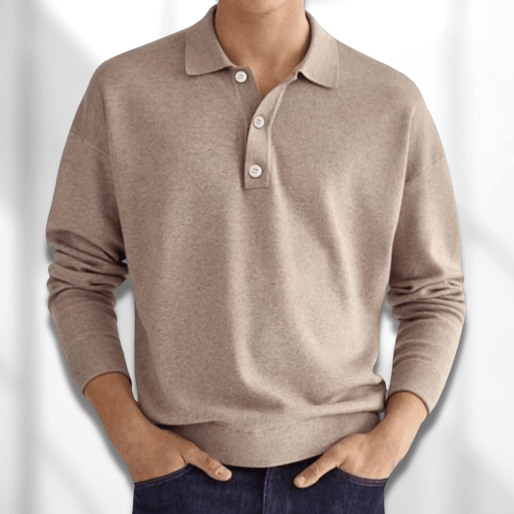 Men's Long Sleeved Casual Polo Shirt | Ribbed Sleeves