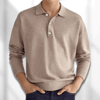Men's Long Sleeved Casual Polo Shirt | Ribbed Sleeves