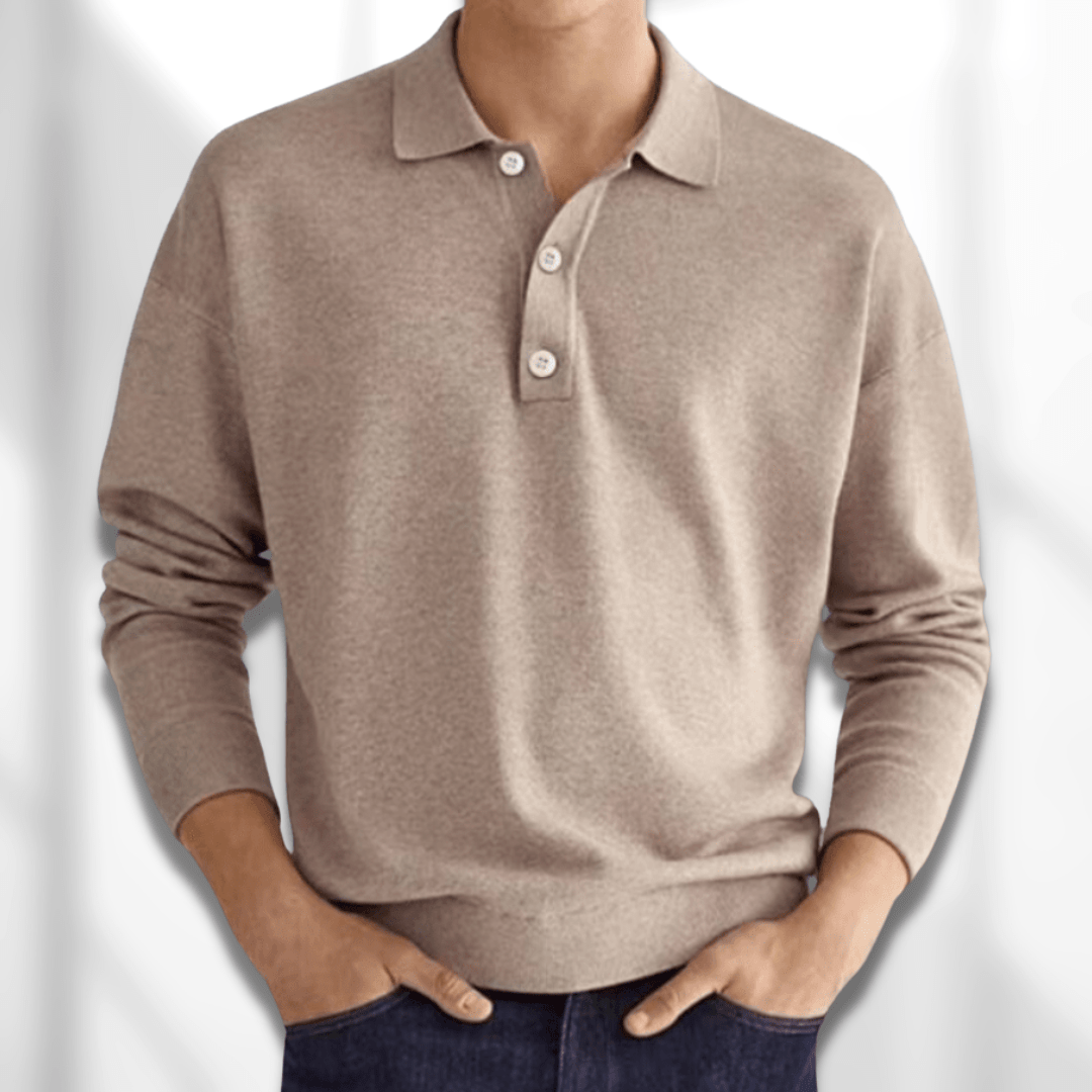 Men's Long Sleeved Casual Polo Shirt | Ribbed Sleeves