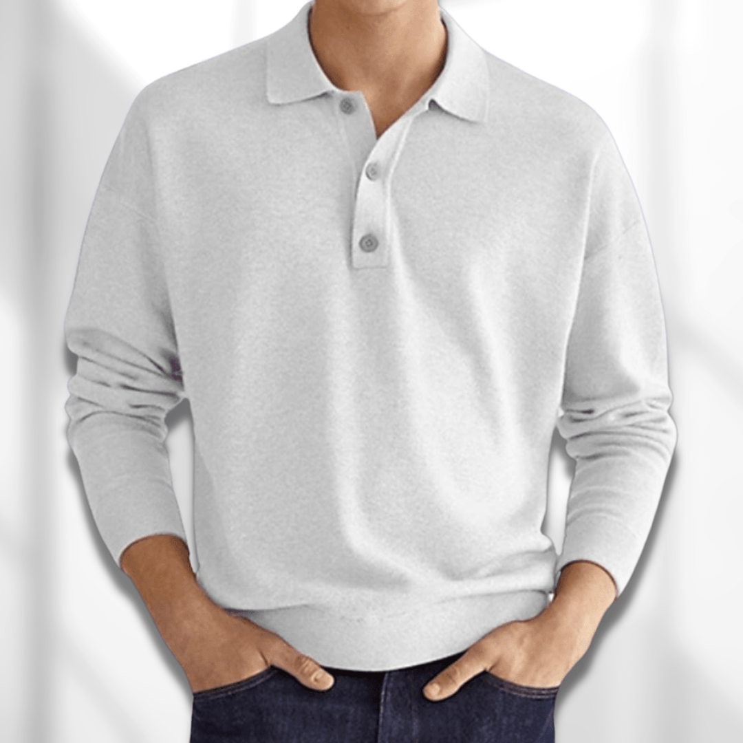 Men's Long Sleeved Casual Polo Shirt | Ribbed Sleeves