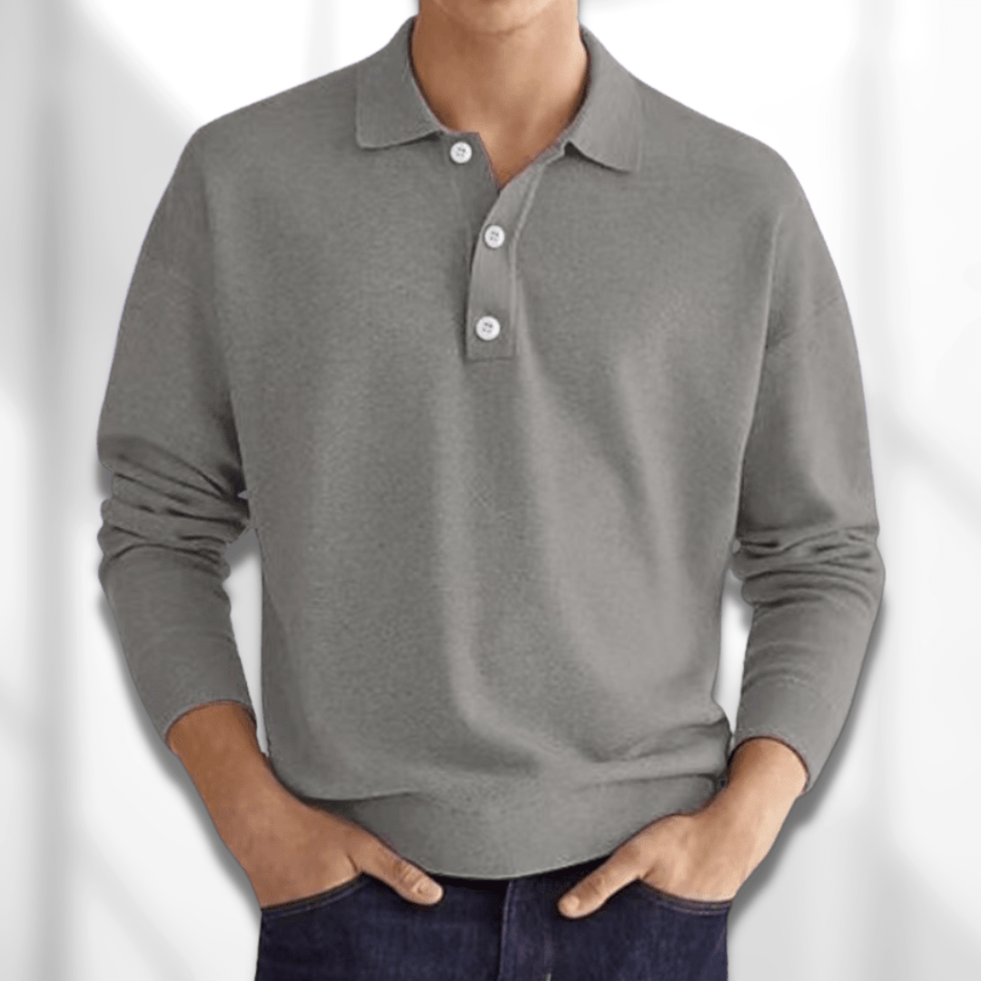 Men's Long Sleeved Casual Polo Shirt | Ribbed Sleeves