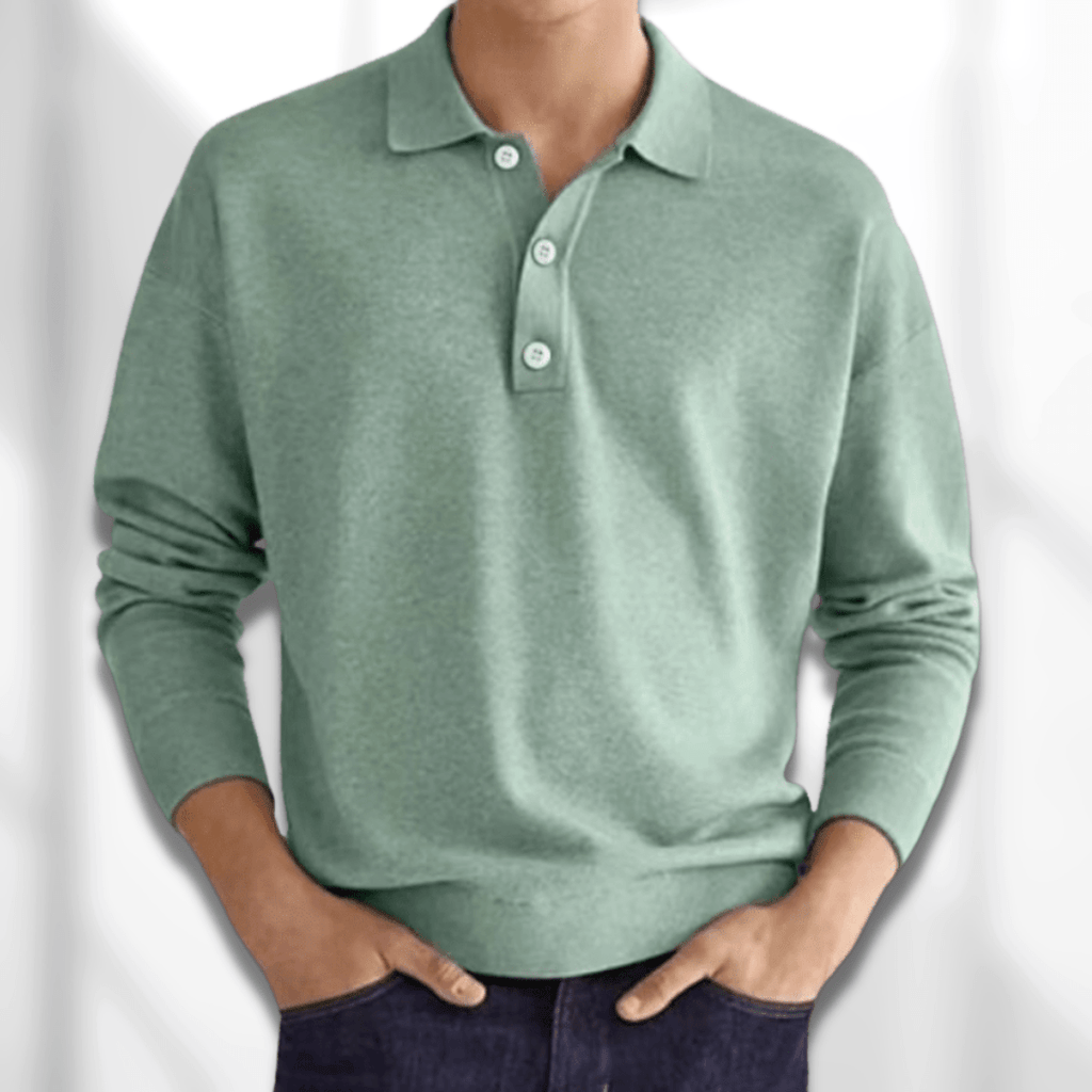 Men's Long Sleeved Casual Polo Shirt | Ribbed Sleeves