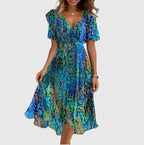 Women's Elegant Flowy Summer V-Neck Dress | Midi