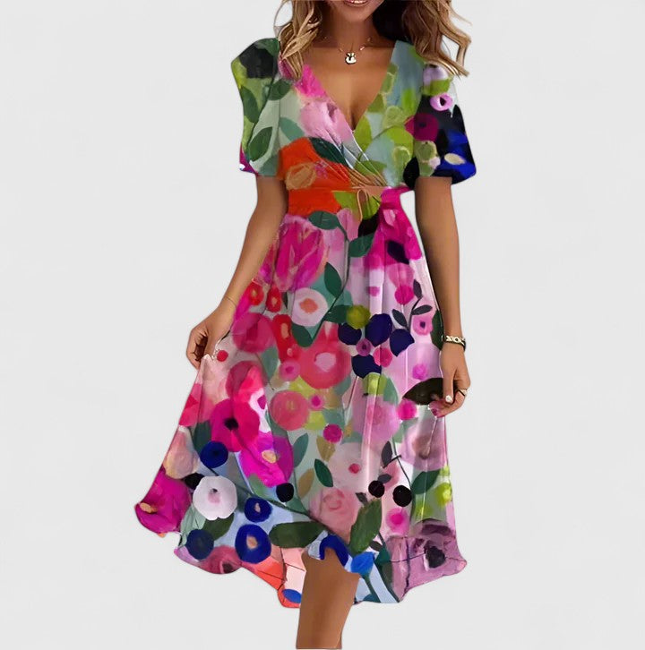 Women's Elegant Flowy Summer V-Neck Dress | Midi