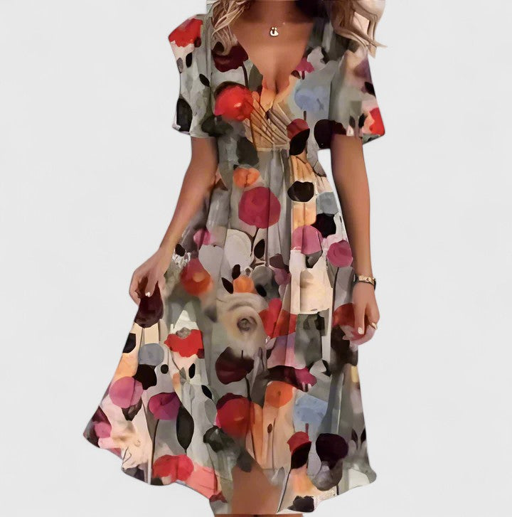 Women's Elegant Flowy Summer V-Neck Dress | Midi
