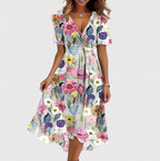Women's Elegant Flowy Summer V-Neck Dress | Midi