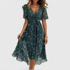 Women's Elegant Flowy Summer V-Neck Dress | Midi