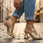 Women's Cutout Textured Heels | Open Toe