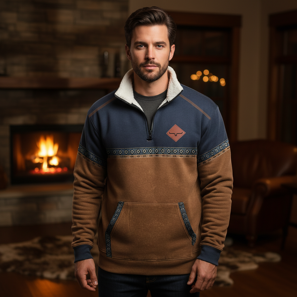 Men’s Winter Quarter Zip Sweater | Printed Trim