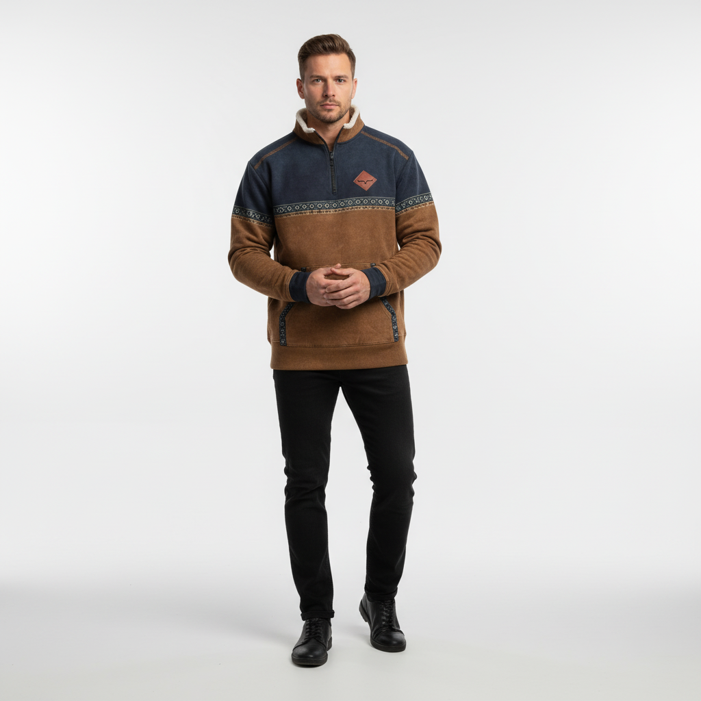 Men’s Winter Quarter Zip Sweater | Printed Trim